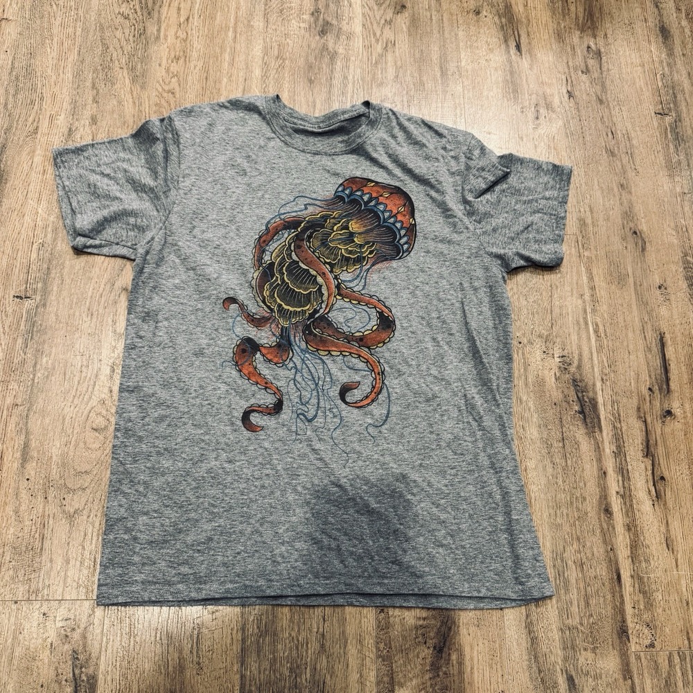 Curbside Clothing T Shirt Men L Gray Jellyfish Nature Artistic Graphic Tee
